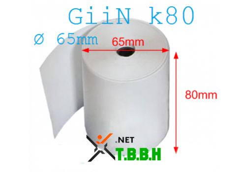 Giấy in nhiệt GiiN k80 Ø 65mm, dài 50m